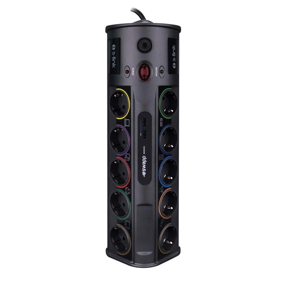 S-link SWV-PRZ010 1.8M 1860 Joule 1.5mm 1 Usb 1 Type C 2.1A-5V 16A 250V 3680W 10lu Akım Kor.Priz