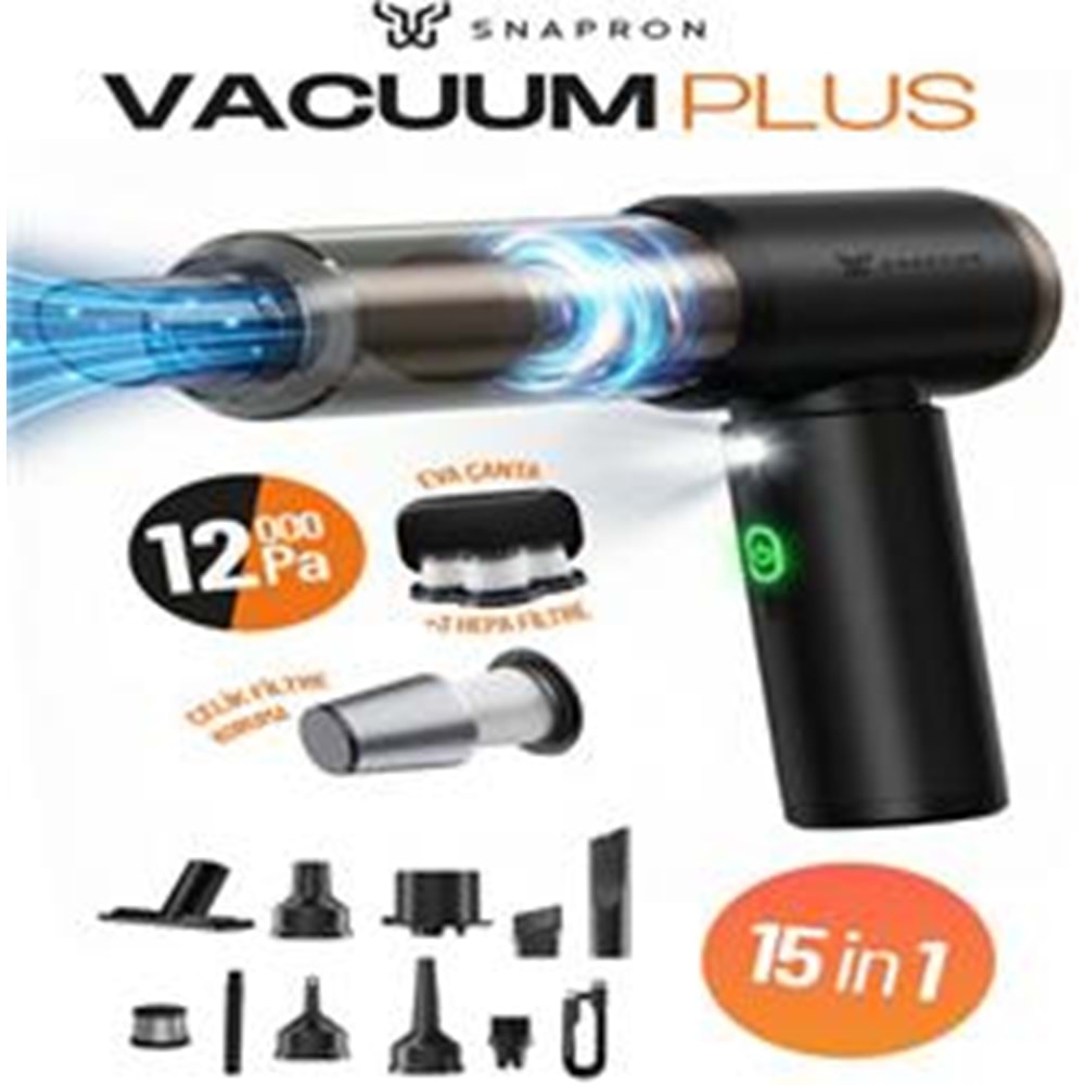 Snapron SNV-3002 12000PA 2000Mah 9in1 Güçlü Vakum Ve Üflemeli Şarjlı Katlanabilir Araç Süpürgesi 