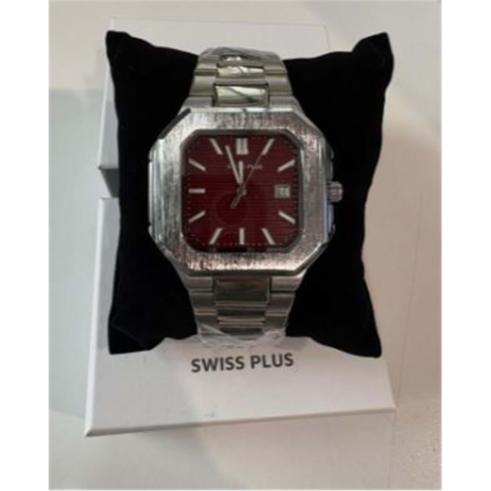 Swiss Plus Man Watch Premium Seri Model-9 RS23146 Bordeaux-Silver