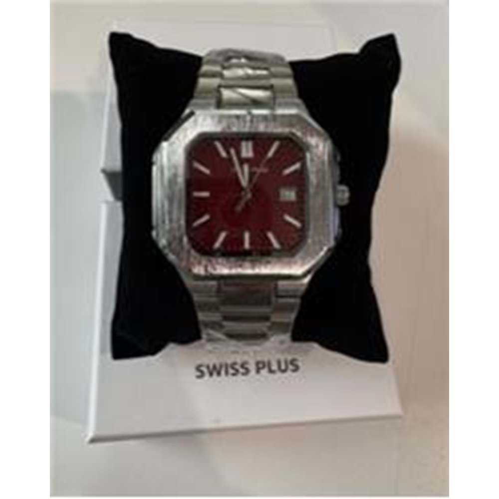 Swiss Plus Man Watch Premium Seri Model-9 RS23146 Bordeaux-Silver