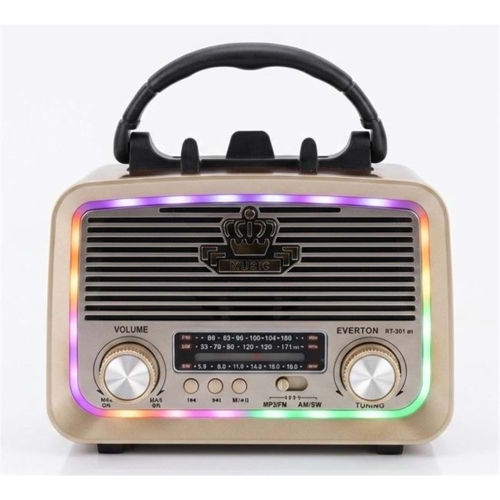 Everton RT-301.m Bluetooth-USB-SD-FM Şarjlı,Solarlı,Ledli, Nostaljik Radyo El Fenerl Radyo