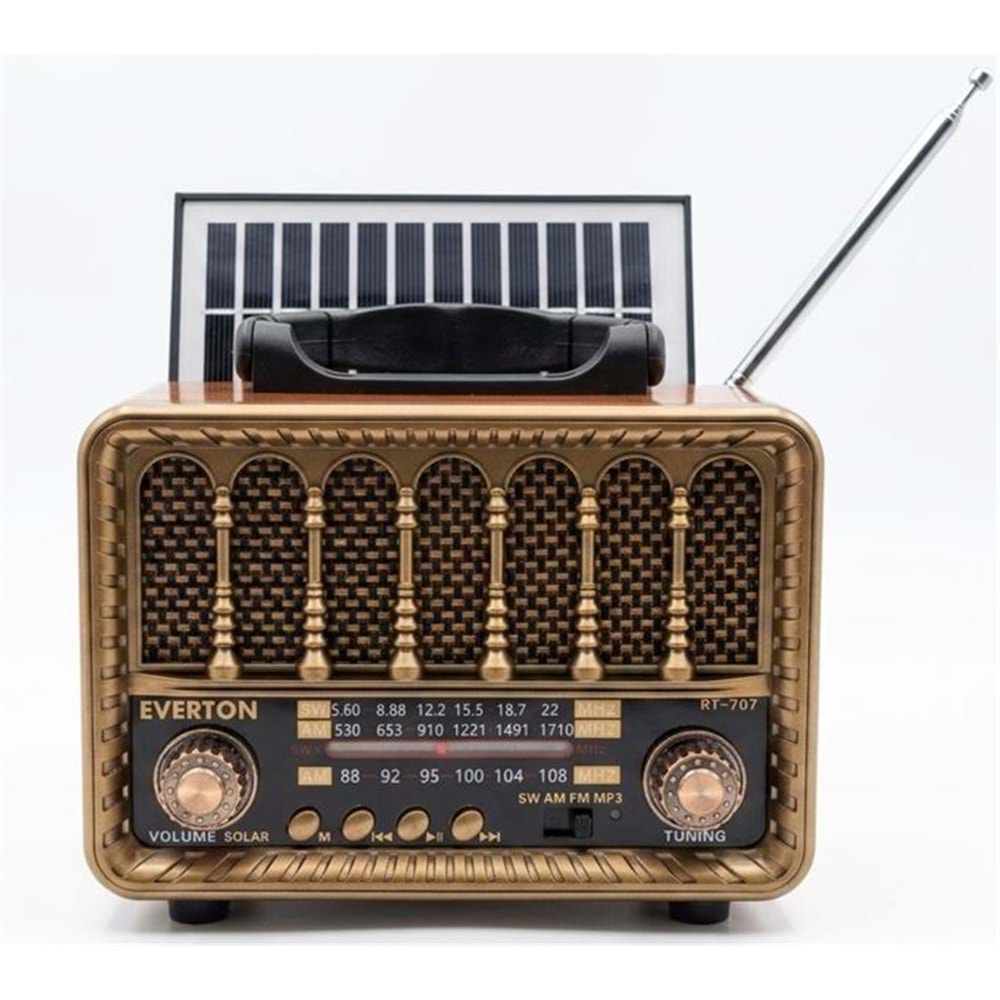 Everton RT-707 Bluetooth-USB-SD-FM Şarjlı Nostaljik Radyo Solarlı Radyo