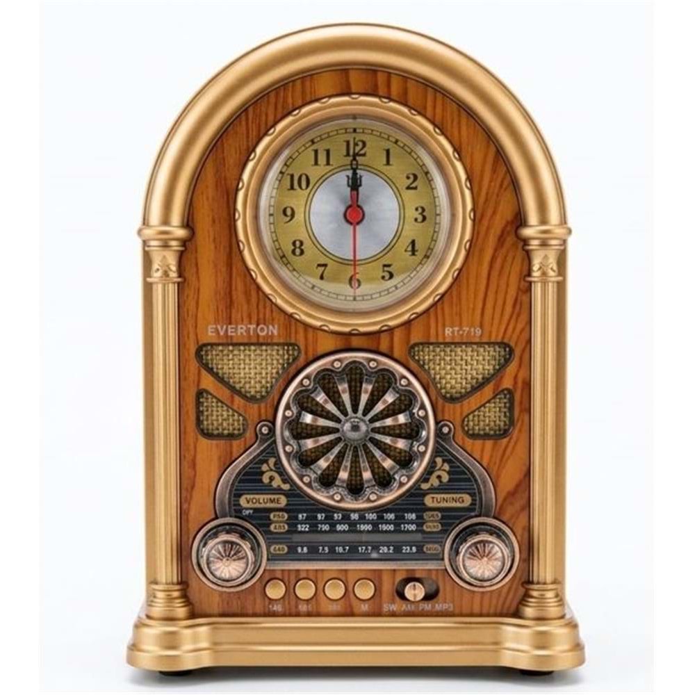 Everton RT-719 Şarjlı, Saat Göstergeli Nostaljik Radyo( Bluetooth-USB-SD-FM)