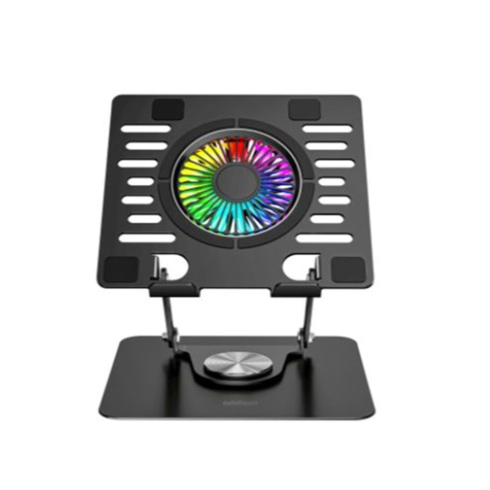Addison AD-RC36 Steely 360 Derece Dönebilen Fanlı RGB Işıklı Ayarlanabilir Siyah Metal Laptop Stand