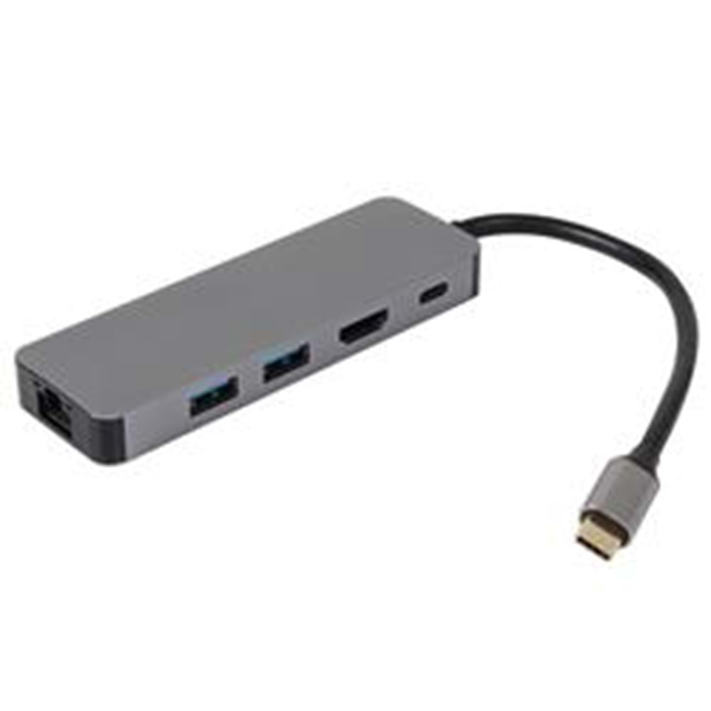 Vcom CU4592 Type-C To HDMI (4K@30Hz)+2-USB A 3.0 (5Gb)+Gigabit LAN+PD 3.0 100W Çoklayıcı