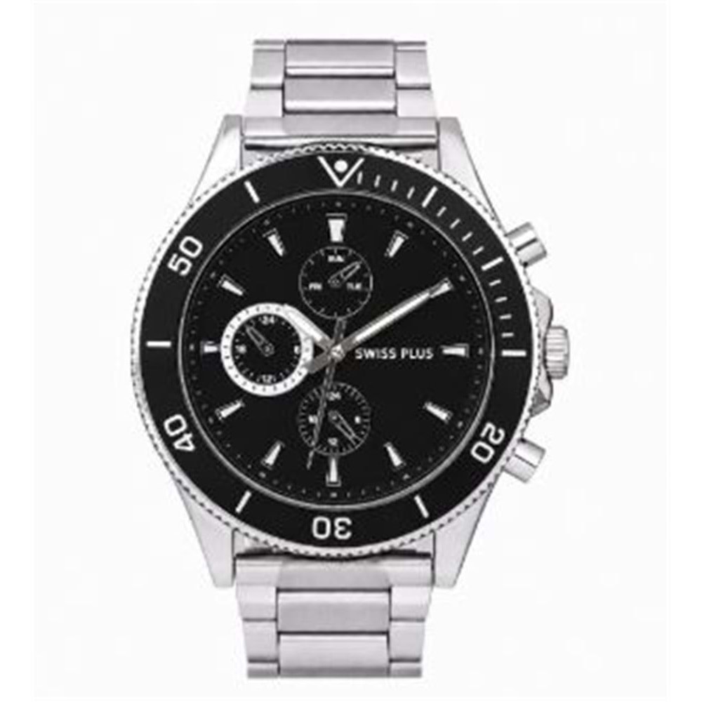 Swiss Plus Man Watch Basic Seri Model-10 ST3516AGS Lüx Black-Silver
