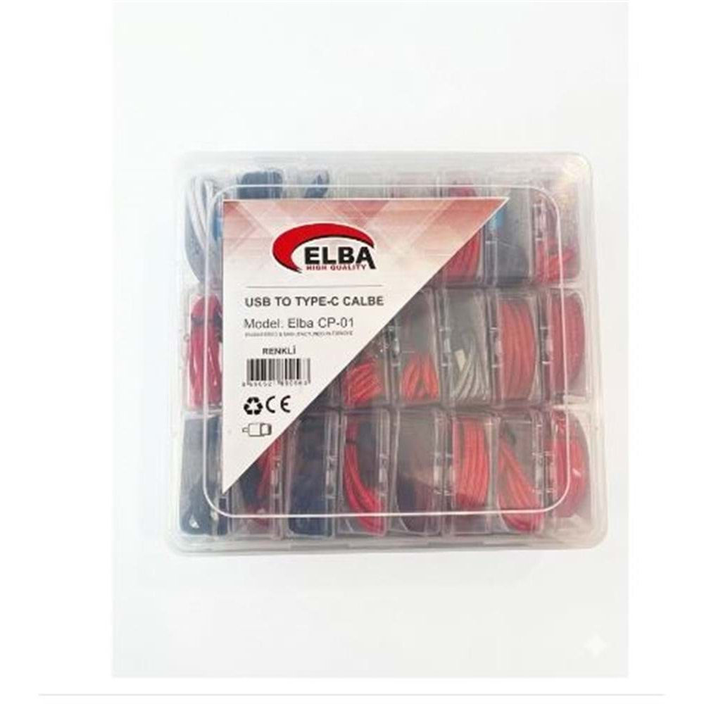 Elba CP-01 Şeffaf Kutulu Usb To Type-c Renkli(Kırmızı,Lacivert,Beyaz,Gri,Bordo)24lü Şarj Kablosu 