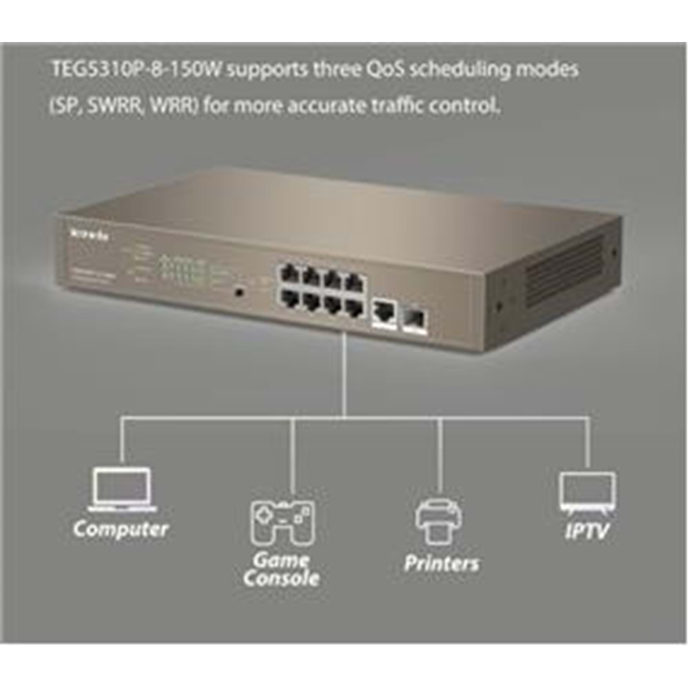 Tenda TEG5310P-8-150W SWT 9 10-100Mbps +1 Gigabit-SFP Slots Yönetilebilir Switch