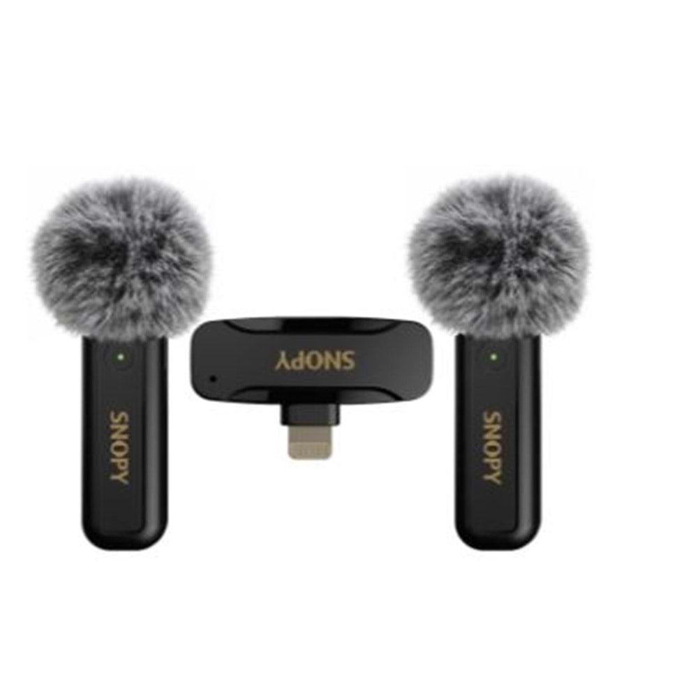 Snopy SN-MW80 Siyah 2 Mikrofonlu Kablosuz Lightning Yaka Mikrofonu