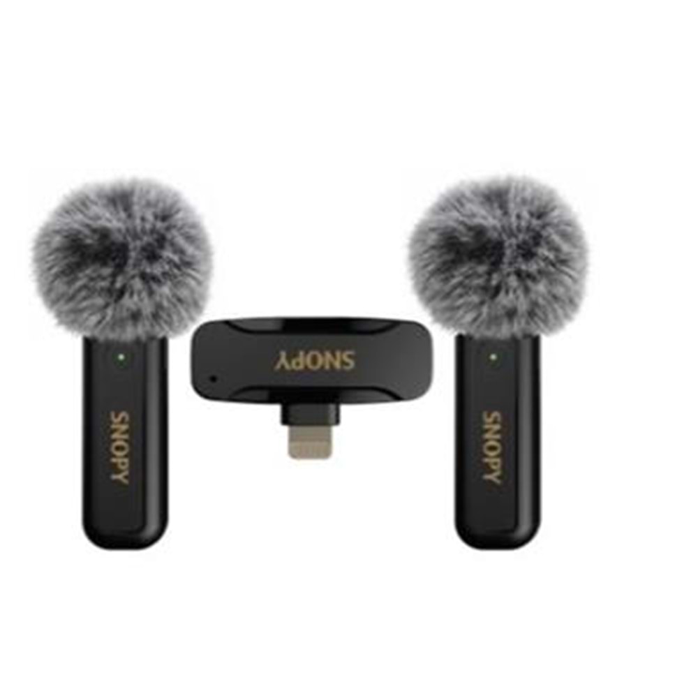 Snopy SN-MW80 Siyah 2 Mikrofonlu Kablosuz Lightning Yaka Mikrofonu
