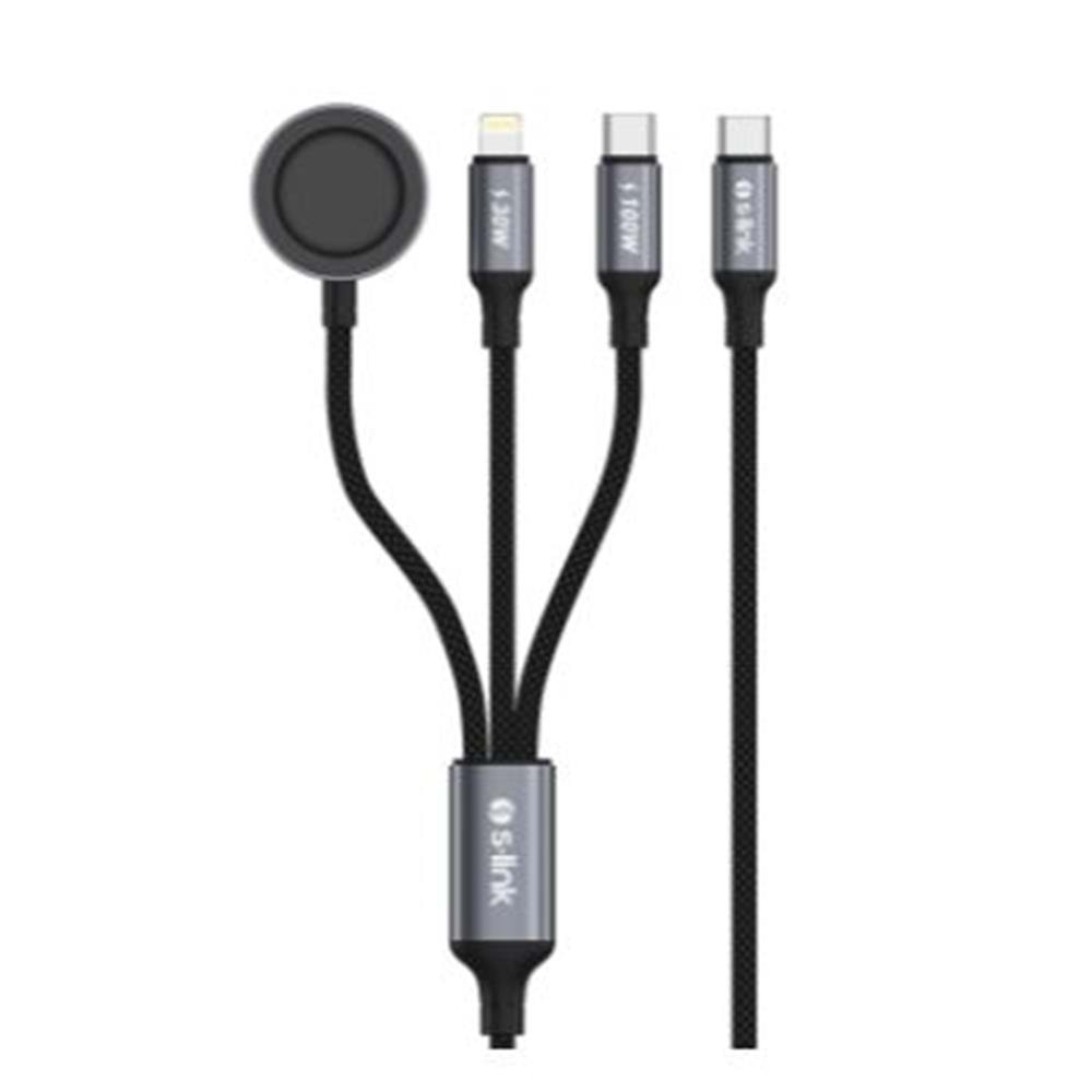 S-link Armor CLW-01 100W 1.2m Type-C to Type-C Lightning Siyah Hızlı Şarj Kablosu