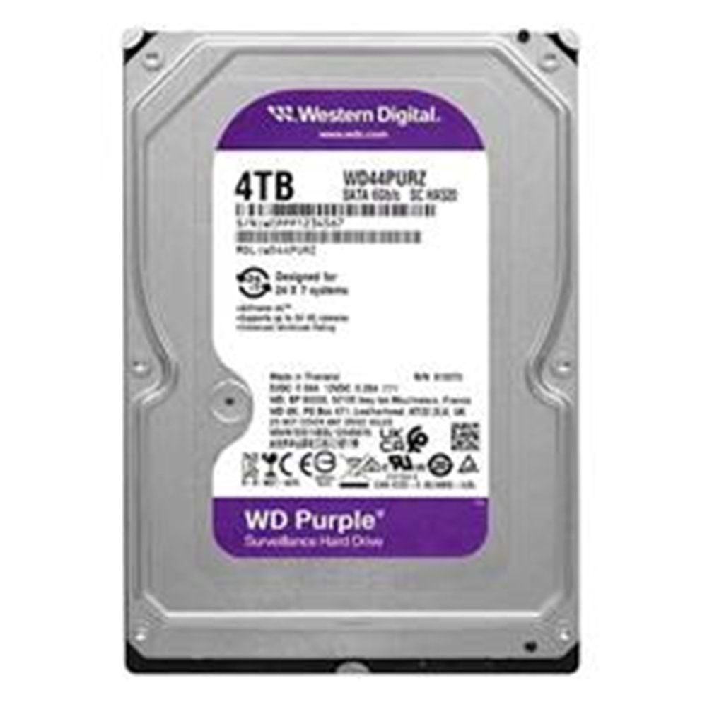 Wd 4Tb 3.5 Purple WD44PURZ Sata3 5400RPM 128MB 7-24 Guvenlık Harddisk (Resmi Distribitör Ürünü)
