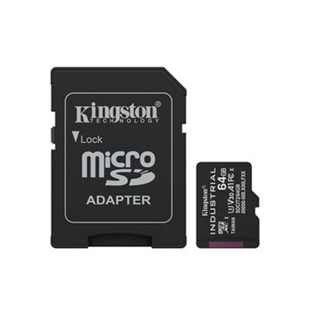 Kingston SDCIT2-64GB 64GB microSDXC Industrial C10 A1 pSLC Card + SD Adapter Hafıza Kartı