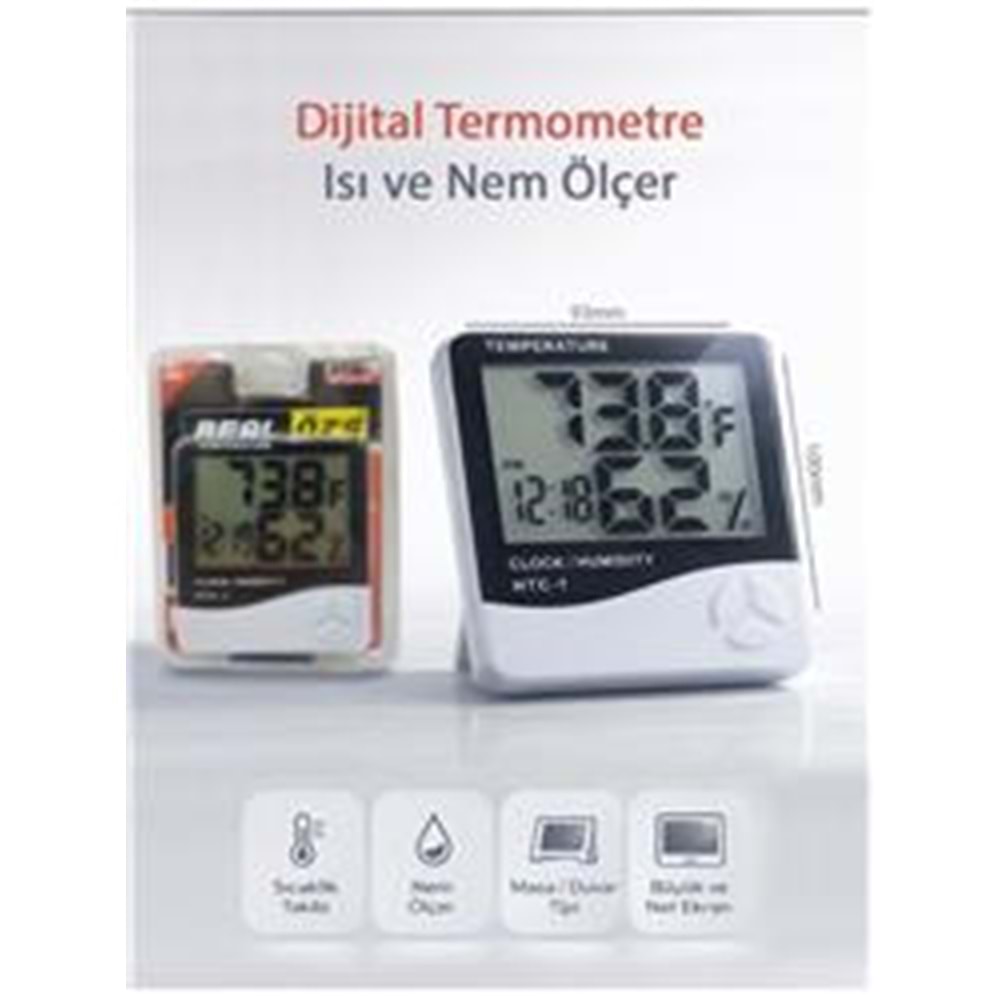 Real Özs HTC-1 Dijital Saat -Alarm - Termometre- Isı Ve Nem Ölçer 