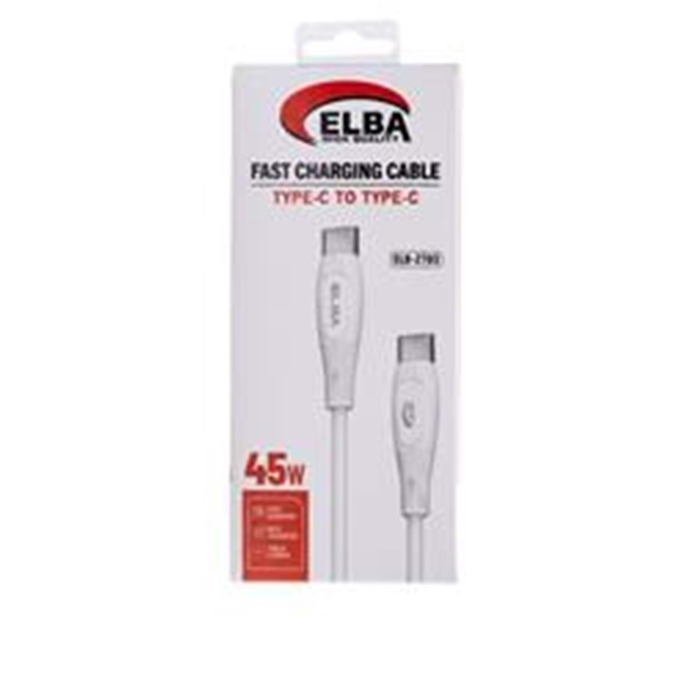 Elba ELB-2703 45w Type-c To Type-c 1mt Beyaz Silikon Şarj Kablosu 480Mps Hızlı Şarj