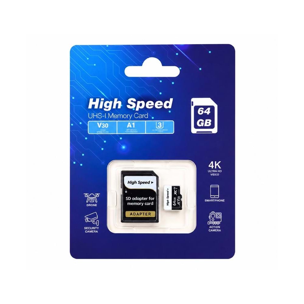 ELBA High Speed 64GB A1 V30 U3 Micro Hafıza Kartı Class10 