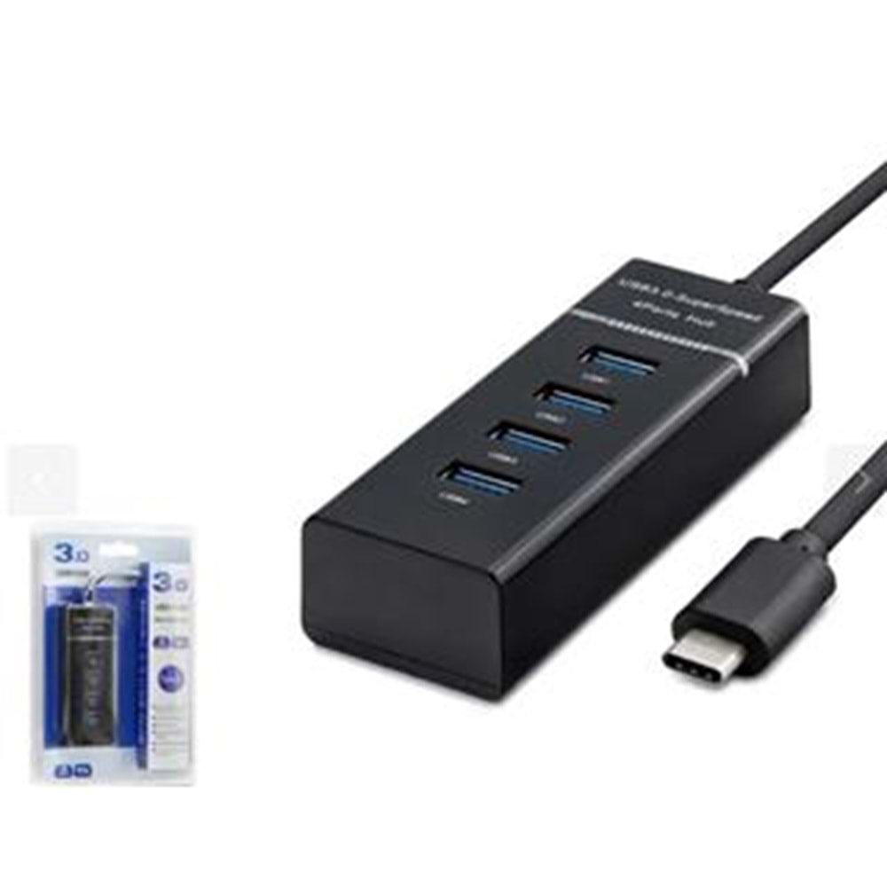 HADRON HDX7045 Type-C 3.0 Hub 4 Port 5 Gbps Siyah