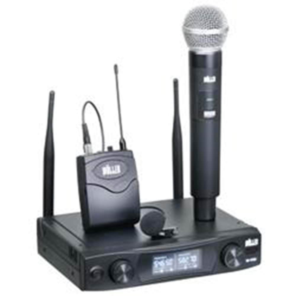 Wöller W-920EY UHF Çift Kanallı Led Ekran Kablosuz Yaka ve El Mikrofonu