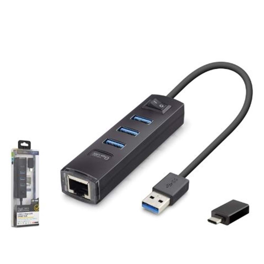 iETOP RJ4503 USB Type-C 3.2 Gen1 Combo Anahtarlı Hub Gigabit LAN 4 Port 5 Gbps Siyah