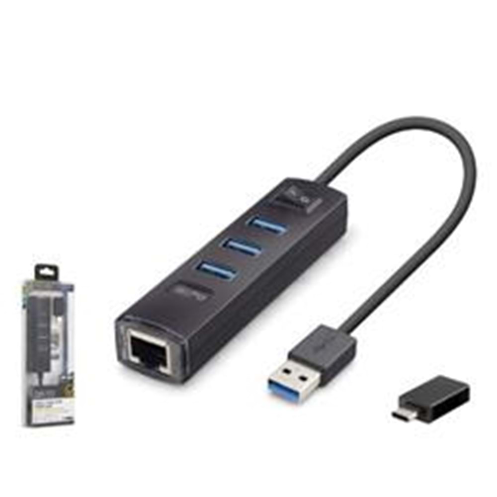 iETOP RJ4503 USB Type-C 3.2 Gen1 Combo Anahtarlı Hub Gigabit LAN 4 Port 5 Gbps Siyah