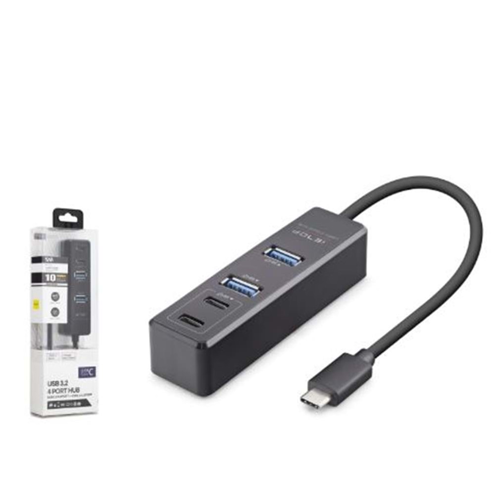 iETOP TU1009 Type-C 3.2 Gen2 Hub 4 Port 10 Gbps Siyah