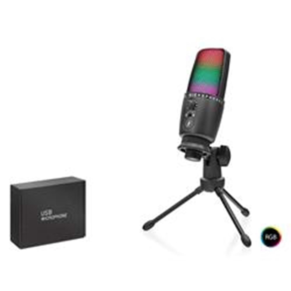 HADRON ME31 Gaming RGB Tripod Mikrofon Dokunmatik Mute Gain Kontrollü Type-C Siyah