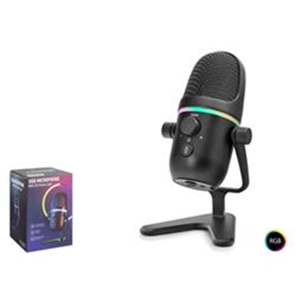 HADRON ME5 Gaming RGB Masaüstü Mikrofon Çift Modlu Gain Kontrollü Type-C 192kHz 24Bit Siyah