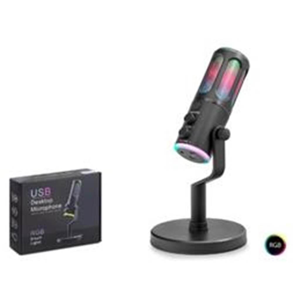 HADRON SU8 Gaming RGB Masaüstü Mikrofon DSP Gürültü Önleme Echo Type-C Siyah