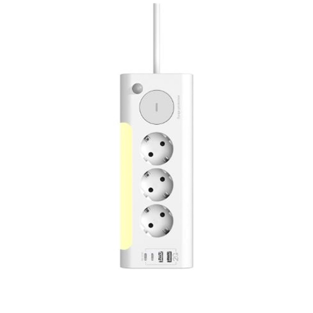 S-link PRZ06 3 Soketli 2 USB 2 TYPE-C PD20 2M 306 Joule Tam Bakır Kablolu Beyaz Akım Korumalı Priz