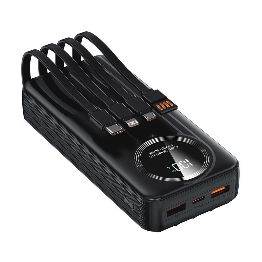 S-link IP-G220 20000mAh PD20W+QC3.0 Dahili Kablolu Siyah LCD Taşınabilir Pil Şarj Cihazı Powerbank