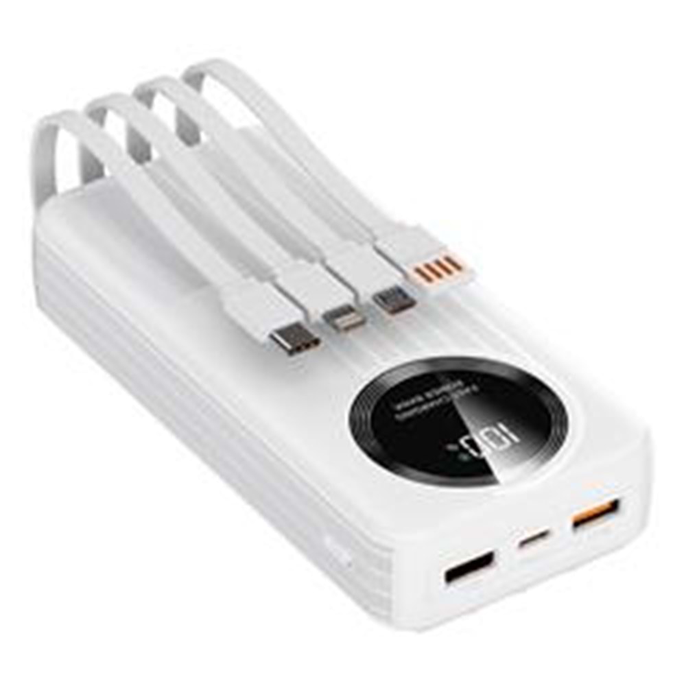 S-link IP-G220 20000mAh PD20W+QC3.0 Dahili Kablolu Beyaz LCD Taşınabilir Pil Şarj Cihazı Powerbank