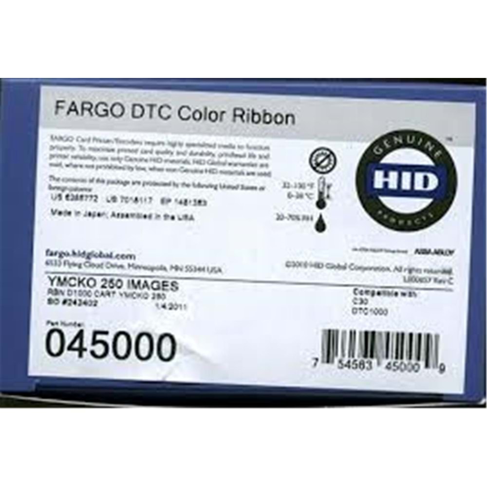 Fargo 045030 DTC1250e YMCKO Renkli Ribbon Tek Yüze 300 Renkli Baskı