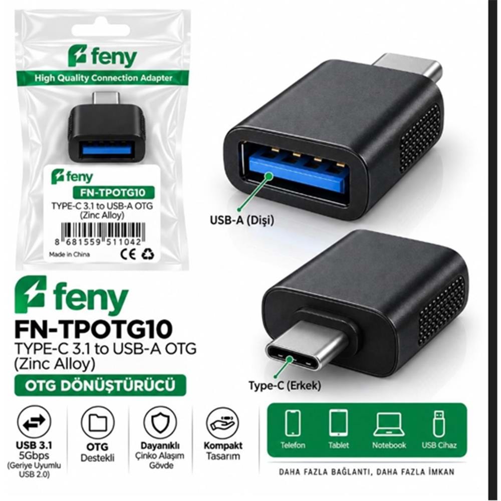 Feny FN-TPOTG10 Type-c 3.1 To Usb-A Çinko Alışımlı Çevirici