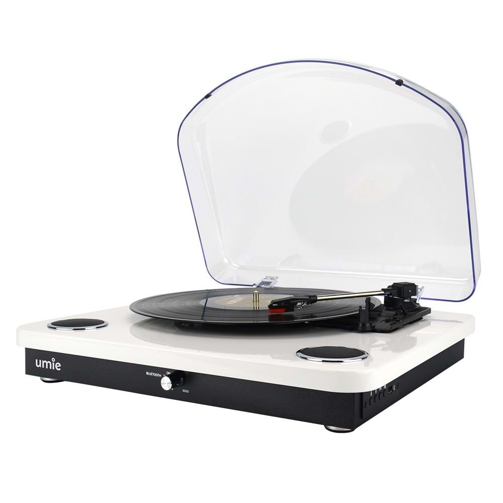 UMİE Bemol Beyaz Piano Kaplama 10W BT İN, BT OUT, RCA, USB Özellikli Nostaljik Pikap