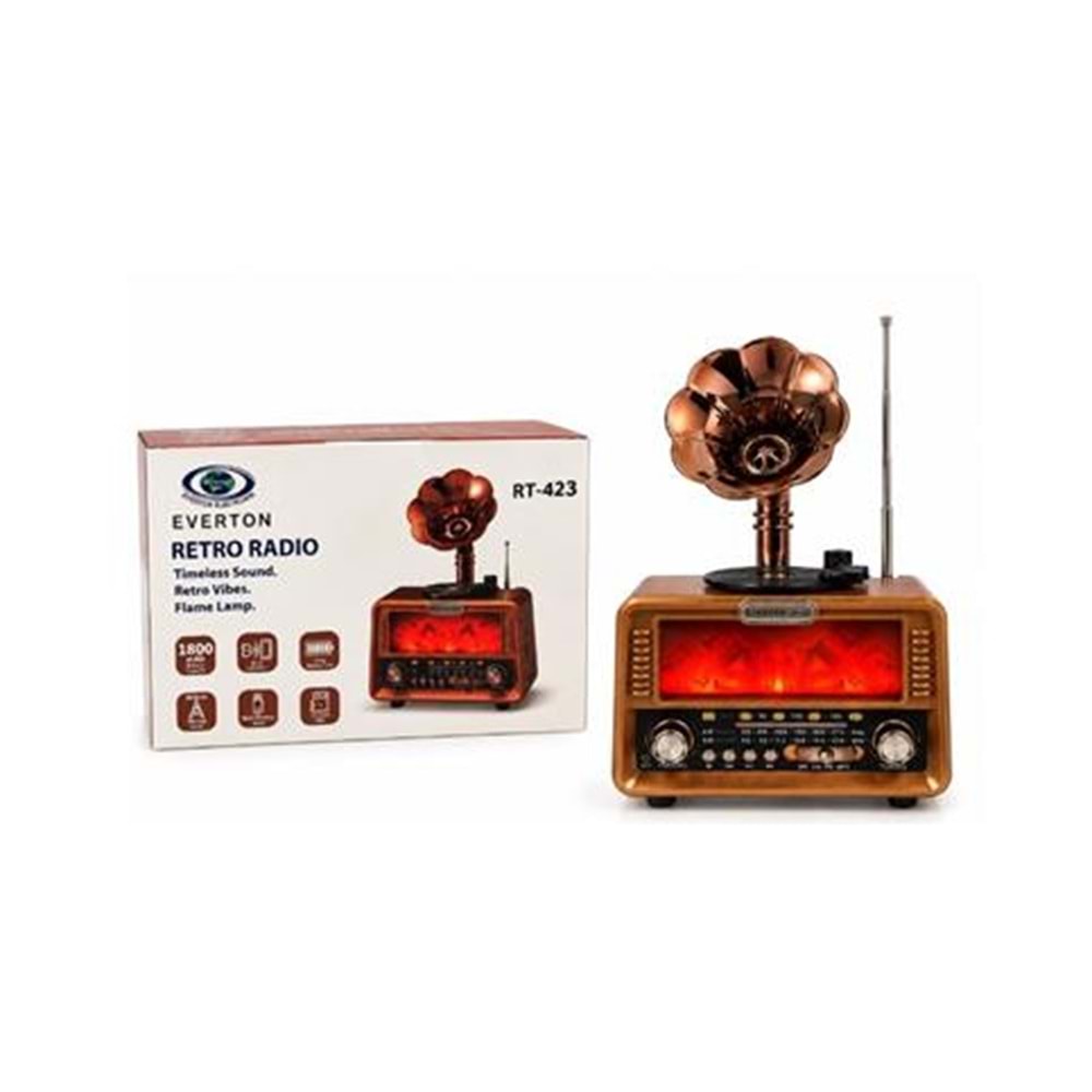 Everton Rt-423 Bluetooth Fm-Usb-Tf-Aux Şarjlı Nostaljik Radyo Gramafon (Alev Ambiyans Işığı) 