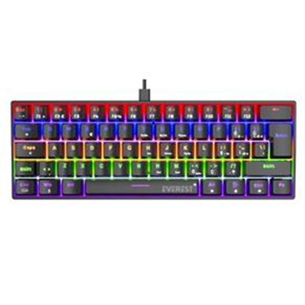 Everest Amber Siyah Type-C Bağlantılı RGB Ledli Mekanik Gaming Oyuncu Klavye Q Red Switch