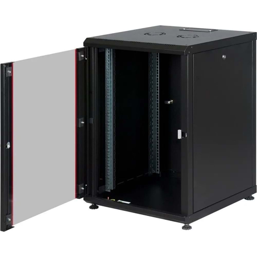 AGER 16U 600x800mm Dikili Tip Siyah Kabinet Agena AG-AN16U6080S1 Cam Kapak