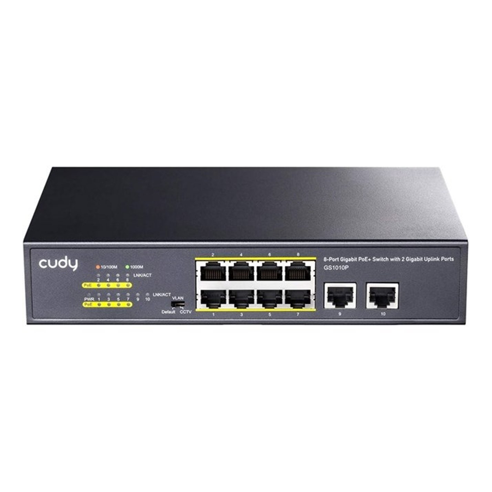 CUDY 8port PoE 120w 2-Uplink Gigabit Yönetilemez Switch GS1010P