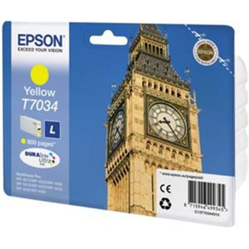 Epson T7034 Yellow Sarı 800 Sayfa Mürekkep Kartuş T70344010