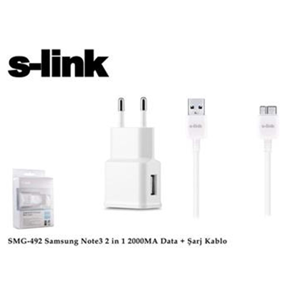 S-link SMG-492 2000mah Note 3 Şarj Kablo Priz Data Şarj Kablosu 