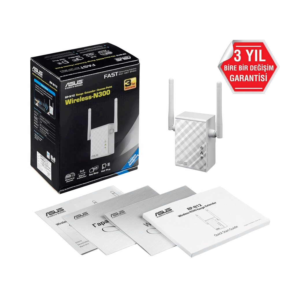 ASUS RP-N12 N300 2.4GHZ Mesafe Genişletici EV Ofis Tipi 2x 2dbi sabit anten
