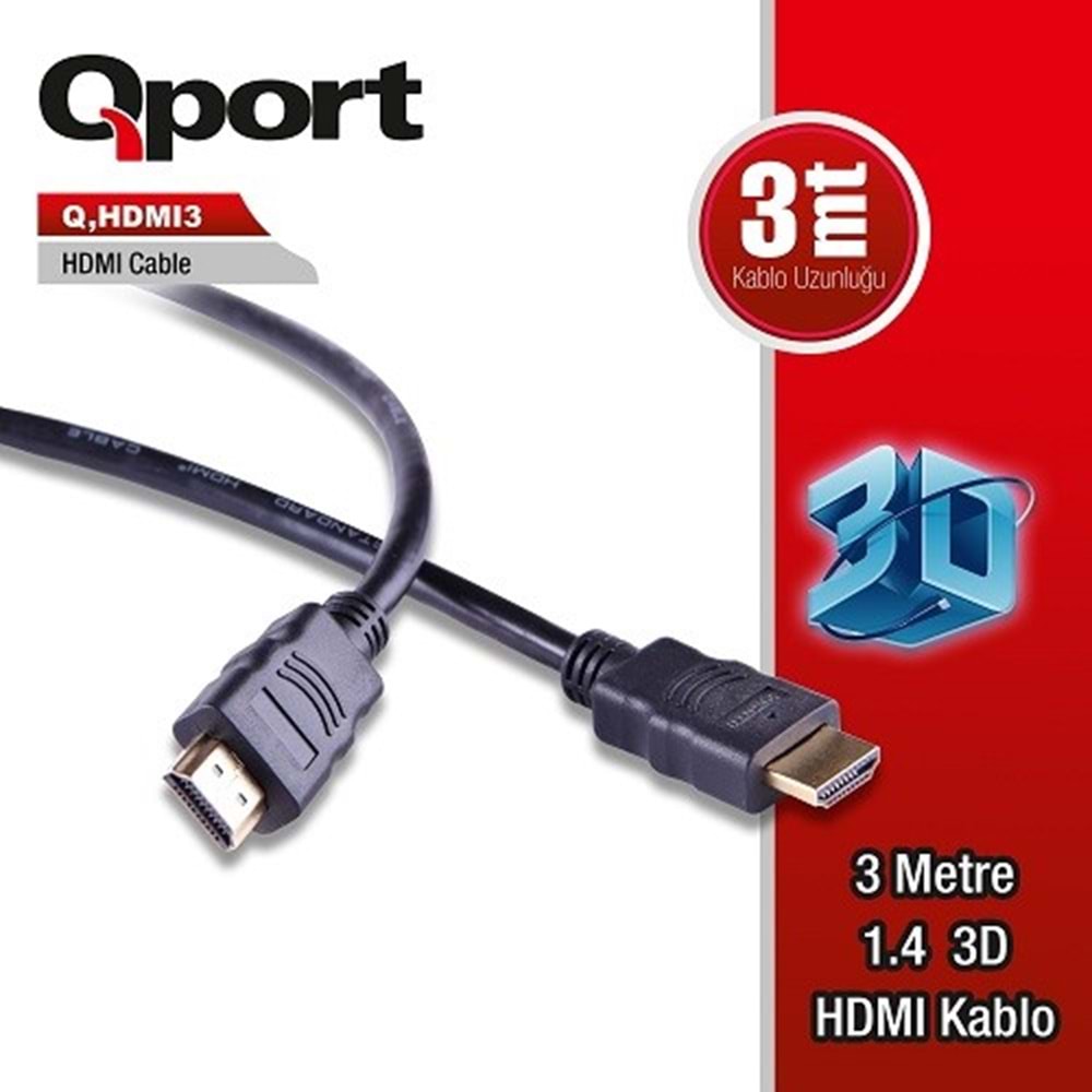 QPORT 3metre Q-HDMI3 HDMI Kablo Gold 1.4v