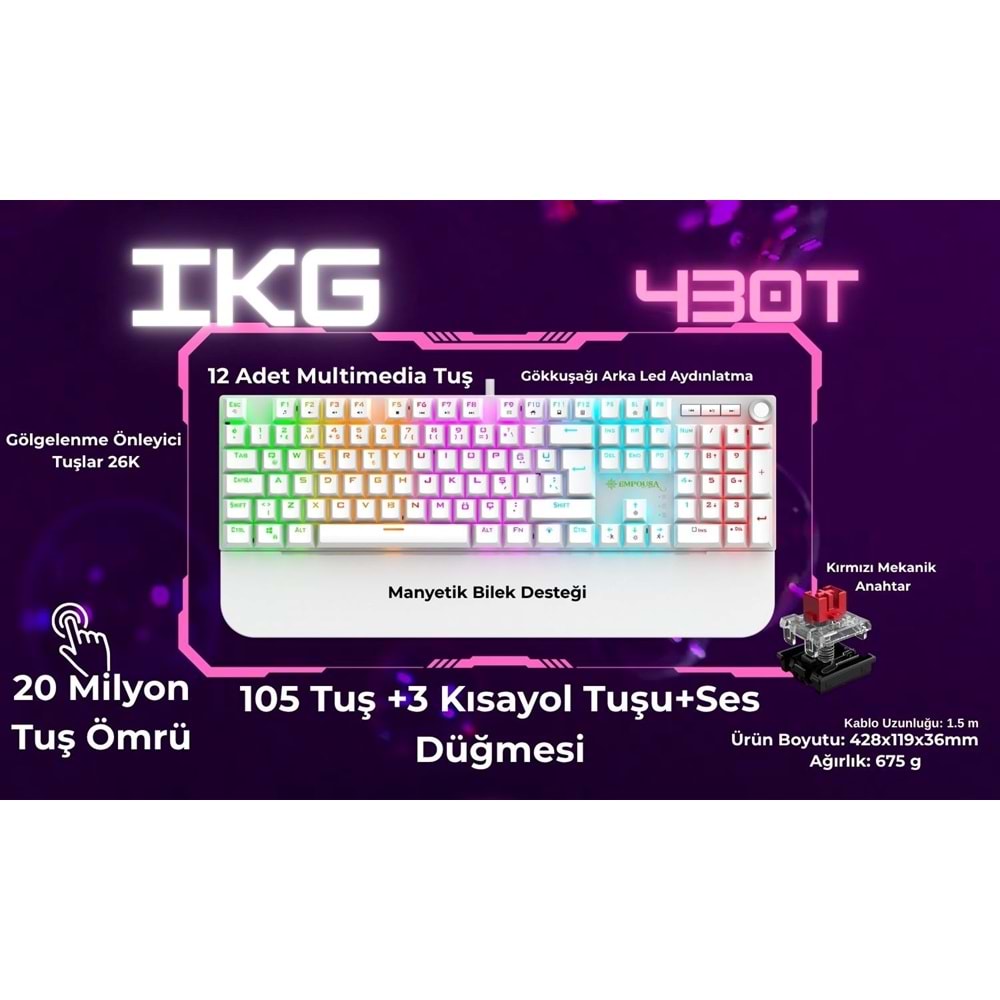 INCA IKG-430T Kablolu USB Q Trk Beyaz Gaming Klavye