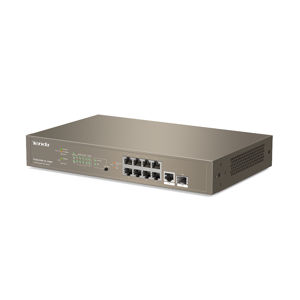 TENDA 8port PoE GIGABIT Yönetilemez Switch Masaüstü TEG5310P-8-150W