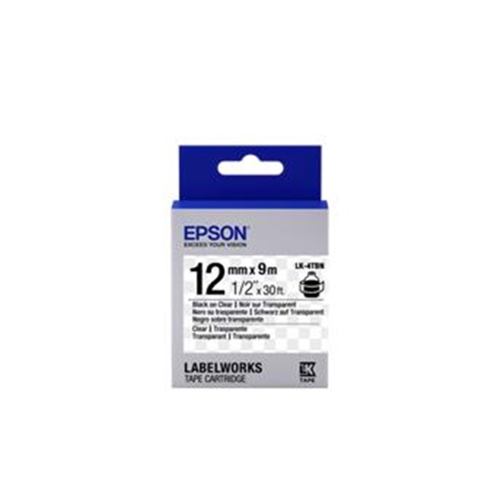 Epson LK-4TBN Şeffaf Üzeri Siyah 12mm 9Metre Etiket
