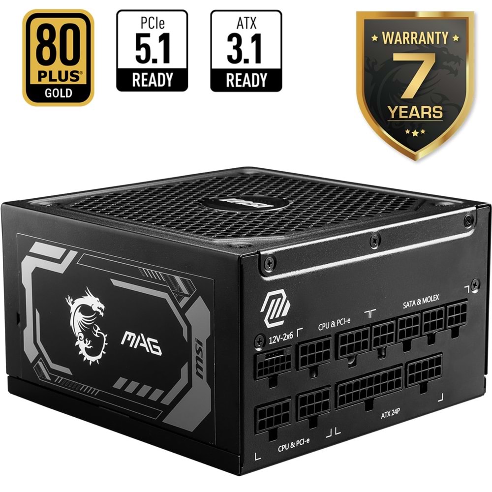 MSI 1000w 80+ Gold MAG A1000GL PCIE5 II Tam Modüler Power Supply