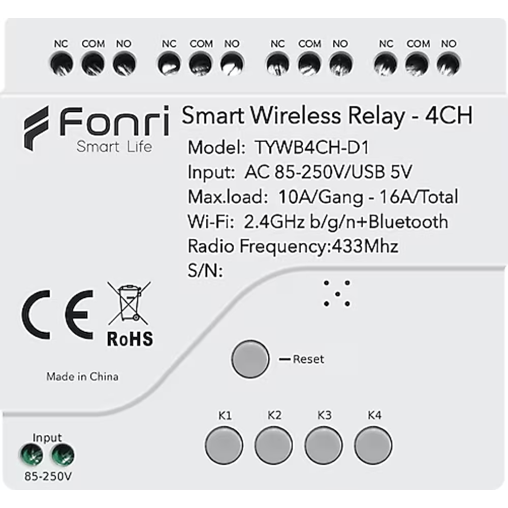 FONRI WF3-TM4-0201-01 Wi-Fi + Zigbee 4 Kanal Bağımsız Kontrol Kablosuz Akıllı Röle