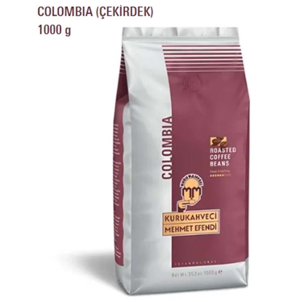 Mehmet Efendi Colombian 1000gr Çekirdek Kahve (Roasted) Net WT 35,2 OZ 