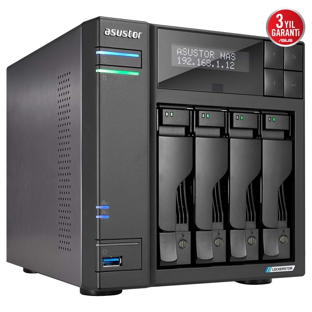ASUSTOR 4diskli Celeron QC- 4GB RAM-2-2.5GbE Nas Server AS6704T v2
