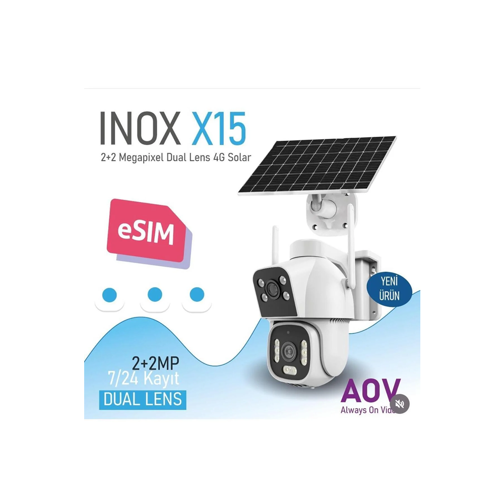 INOX 2+2MP PTZ Speed Dome 3.6mm Kablosuz IP Solar Kamera 4G Sim Kart Destekli X15